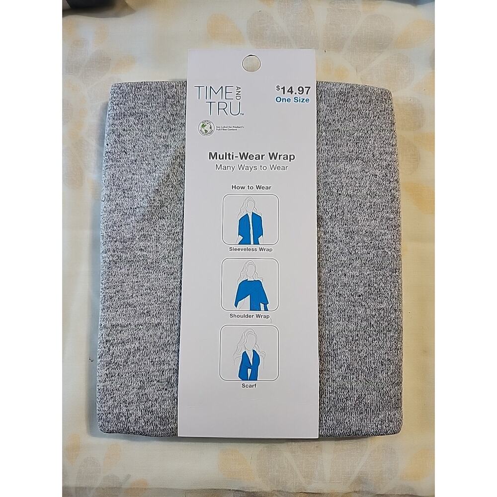 Time & Tru Multi-Wear Wrap Shaw Scarf One Size - Light Gray